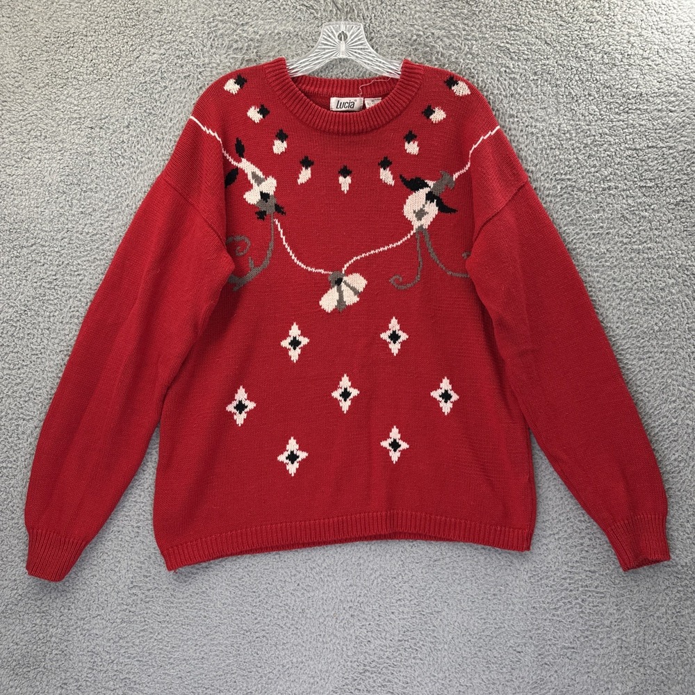 Vintage Lucia Knit Sweater 90s Retro Folk Motif Grandmacore Cottage Women's XL